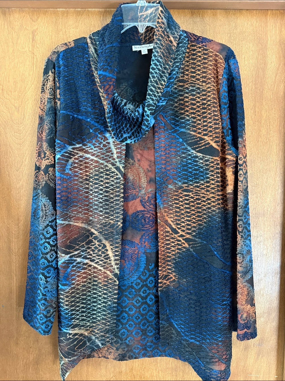 NorthStyle Blue and Brown Textured Cowl Neck Sweater